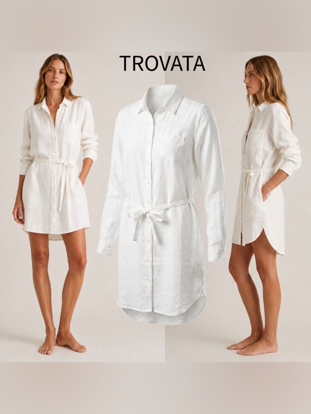 Trovata Off White Linen Shirt Dress Lightweight Resort Minimalist Quiet Luxury S